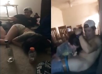 2 drunken teens suck their friends’ dicks at a party